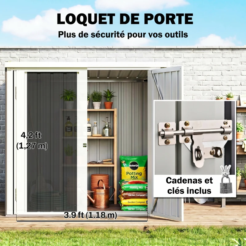 Outsunny Abri de Jardin - cabane de jardin 1,09 m² - cabanon rangement outils 2 Portes verrouillables - dim. 147L x 86l x 134H cm - tôle d'acier Noir Blanc