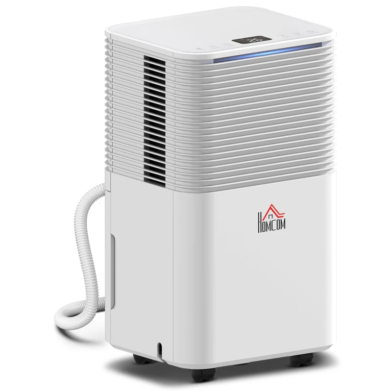 HOMCOM Deshumidificador 10L/día Silencioso con 3 Modos Pantalla LED Temporizado 24H Bloqueo Infantil y Drenaje Continuo Blanco
