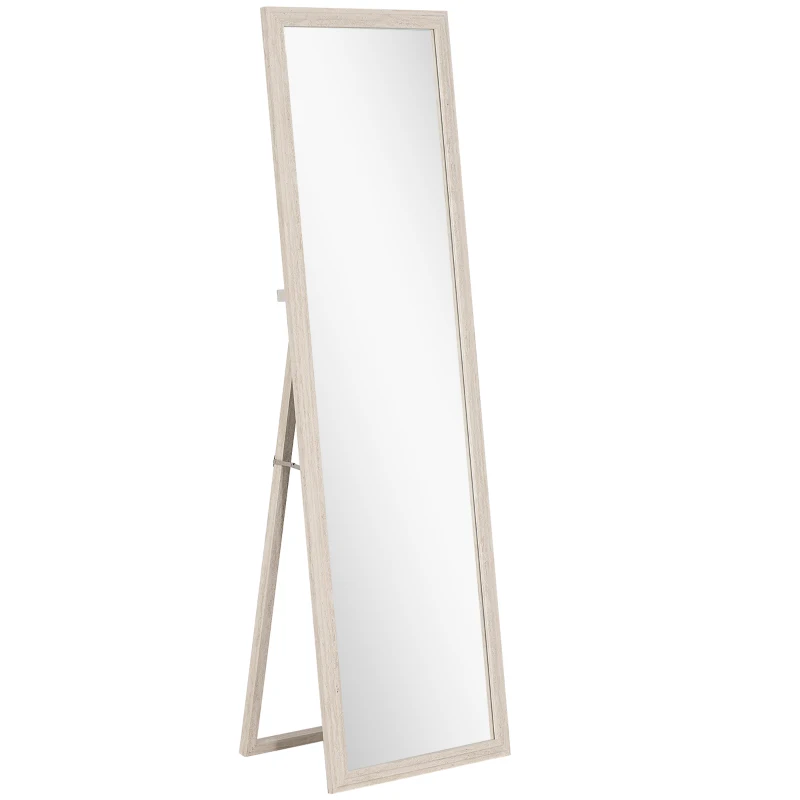 HOMCOM Miroir sur Pied Rectangulaire 160 x 50 cm, Cadre Texturé à Effet Pierre, Angle d'Inclinaison Réglable, Blanc