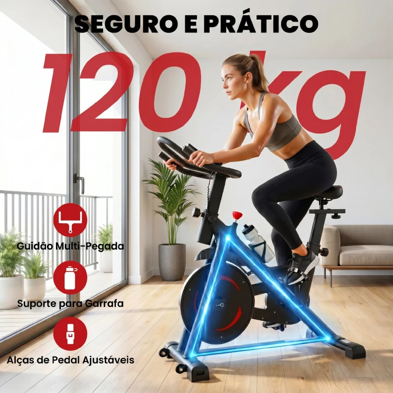 SPORTNOW Bicicleta Estática para Casa com APP Resistência Magnética Ajustável Ecrã LCD Assento e Guiador Ajustáveis Rodas