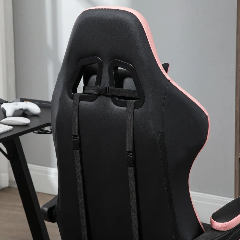 Vinsetto Bürostuhl, Gamingstuhl, 1 Kopfstütze, 1 Lendenstütze, Rosa + Schwarz