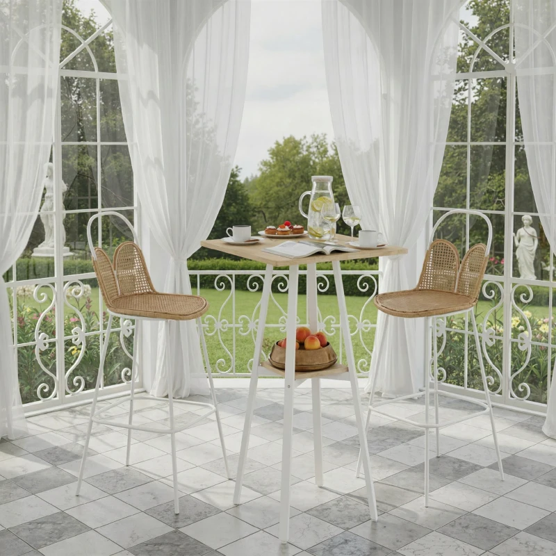 HOMCOM Table de bar carrée pour 2 personnes, table haute cuisine mange-debout avec étagère, 55 x 55 x 95 cm, naturel et blanc