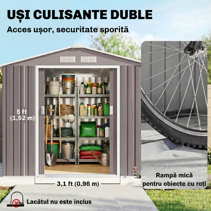 Outsunny, casuta pentru ustensile, 213x127x185cm, gri | Aosom Ro
