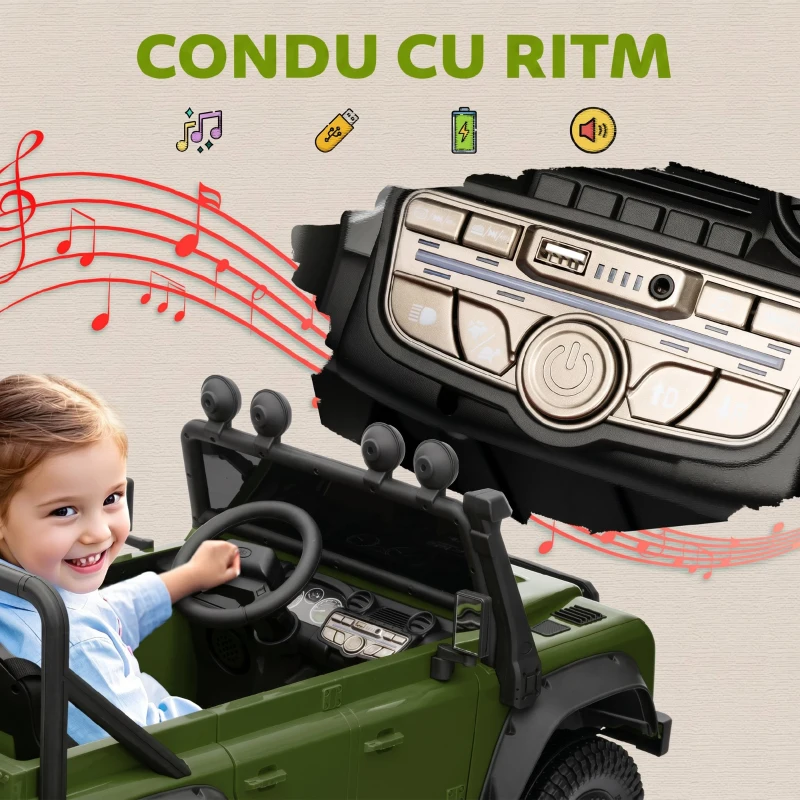 AIYAPLAY Mașină Electrică pentru Copii 3-5 Ani Land Rover Oficială 12V cu Telecomandă, Suspensii, Lumini LED, Verde