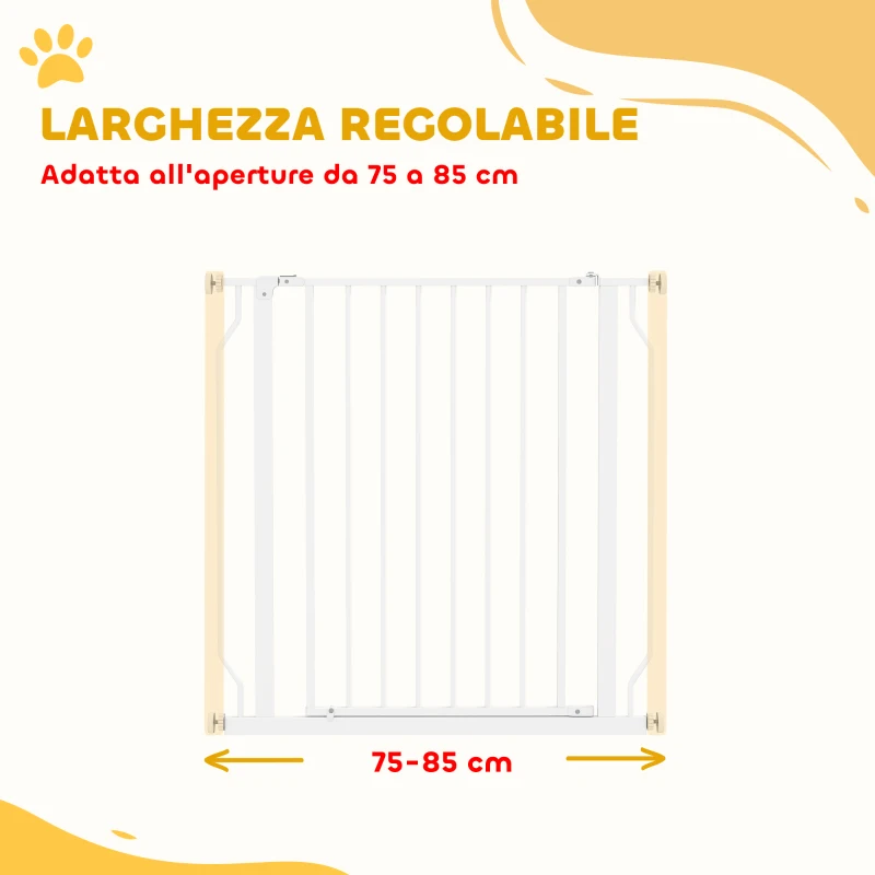 PawHut Cancelletto per Cani Estensibile e Regolabile per Scale e Porte, in Acciaio e ABS, 75-85x76 cm, Bianco