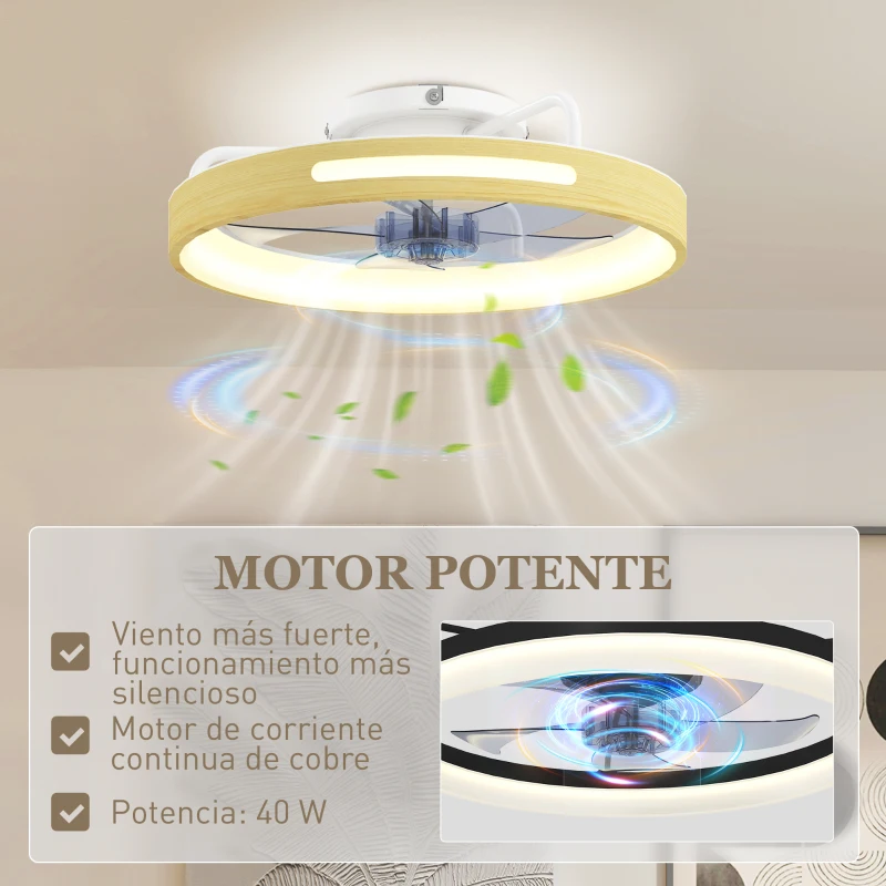 HOMCOM Ventilador de Techo con Luz LED 40 W Motor DC Reversible Mando a Distancia 6 Velocidades 3 Colores Temporizador Natural
