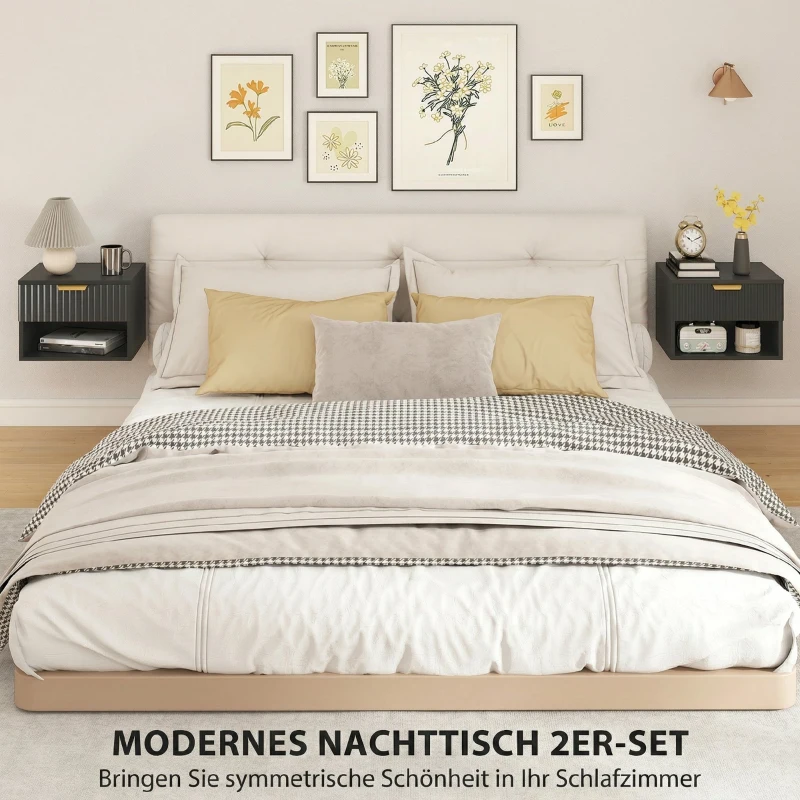 HOMCOM Lot de 2 tables de chevet suspendues, tables de nuit murales avec tiroir et niche, moderne, 40x34x29cm, noir