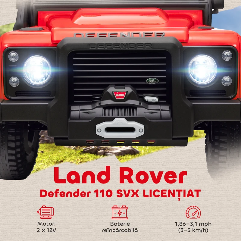 AIYAPLAY Mașină Electrică pentru Copii 3-5 Ani Land Rover Oficială 12V cu Telecomandă, Suspensii, Lumini LED, Roșie