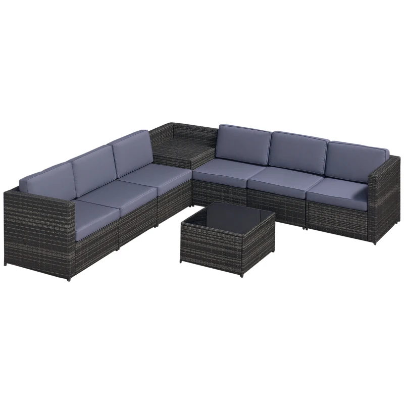 Outsunny 8-tlg. Polyrattan Gartengarnitur Gartenmöbel Garten-Set Sitzgruppe Loungeset Loungemöbel Beistelltisch als Aufbewahrungskorb Dunkelgrau Stahl + Polyester 58 x 58 x 37 cm