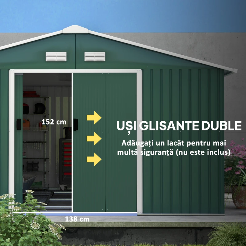 Outsunny Magazie Unelte din Otel Galvanizat, Anti Rugina 3.4 x 3.86 x 2 m,  Verde(m-19)