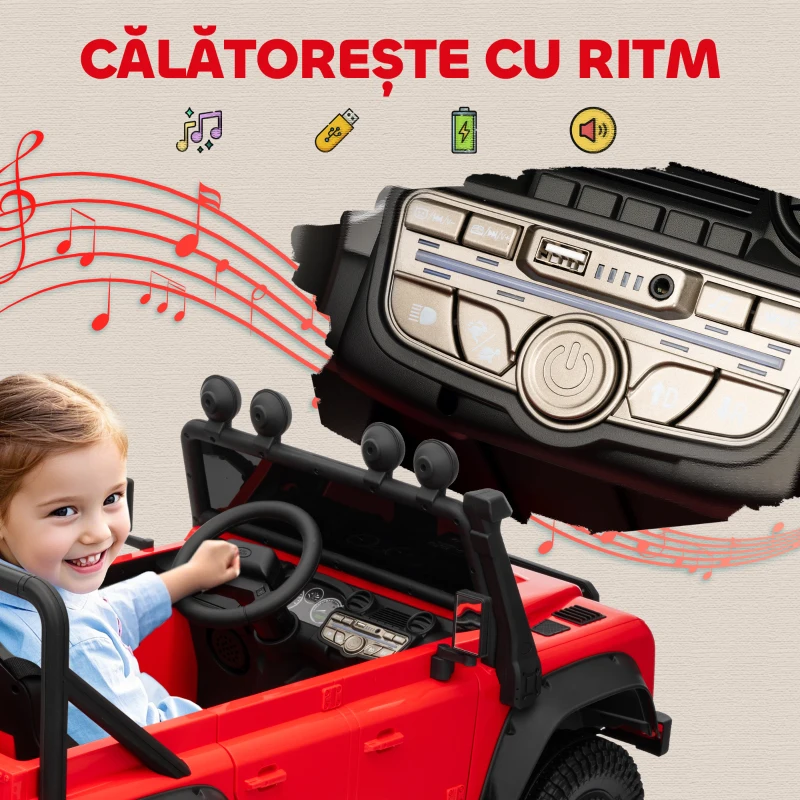 AIYAPLAY Mașină Electrică pentru Copii 3-5 Ani Land Rover Oficială 12V cu Telecomandă, Suspensii, Lumini LED, Roșie