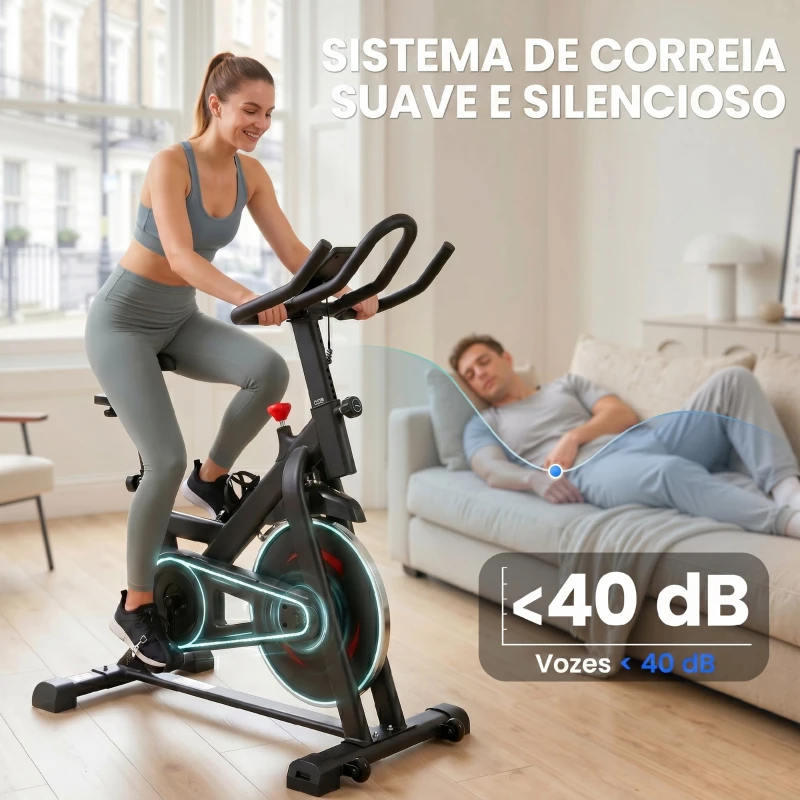 SPORTNOW Bicicleta Estática para Casa com APP Resistência Magnética Ajustável Ecrã LCD Assento e Guiador Ajustáveis Rodas