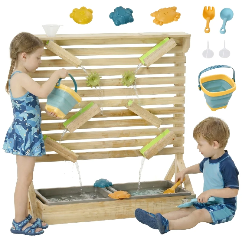 Outsunny Outdoor Kids Running Water and Sand Playset, with 18 Accessories