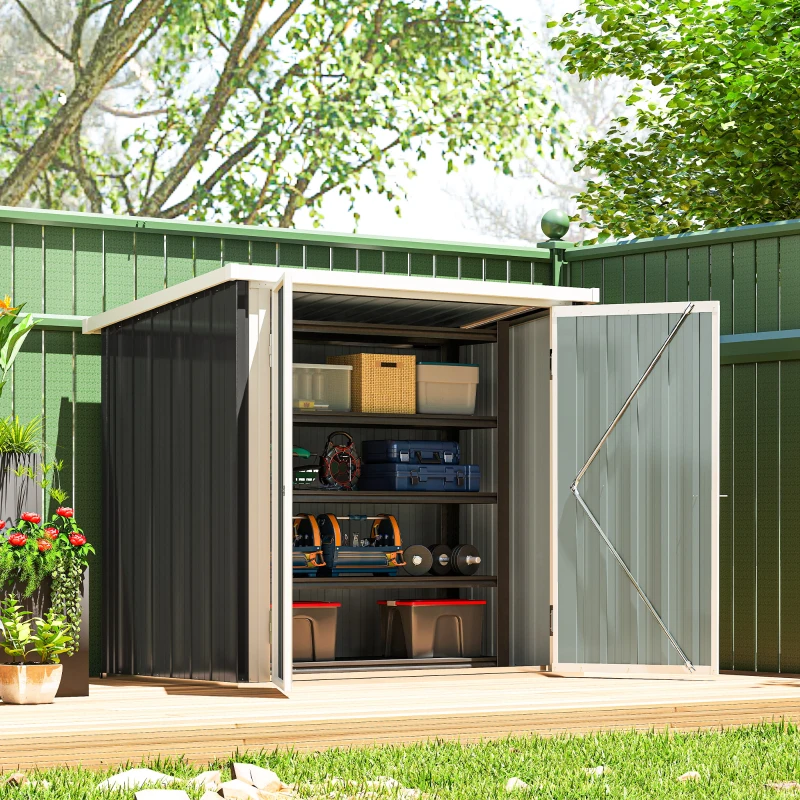 Outsunny Abri de Jardin - cabane de jardin 1,09 m² - cabanon rangement outils 2 Portes verrouillables - dim. 147L x 86l x 134H cm - tôle d'acier Noir Blanc