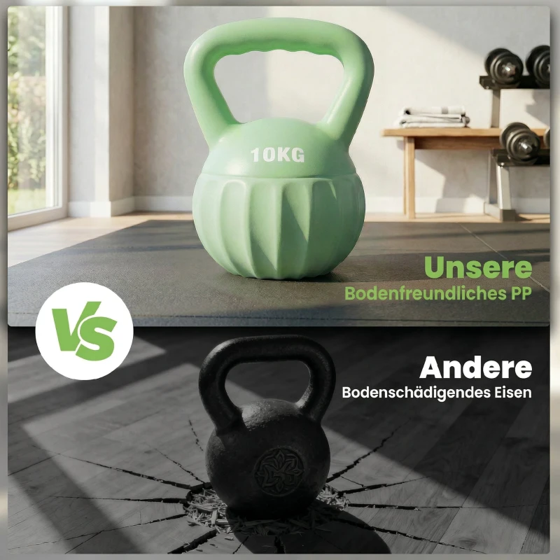 SPORTNOW Kettlebell Kugelhantel 6 kg Gewicht-Hantel mit Sand befüllt für Anfänger Zuhause Krafttraining 21 x 21 x 27 cm Grün