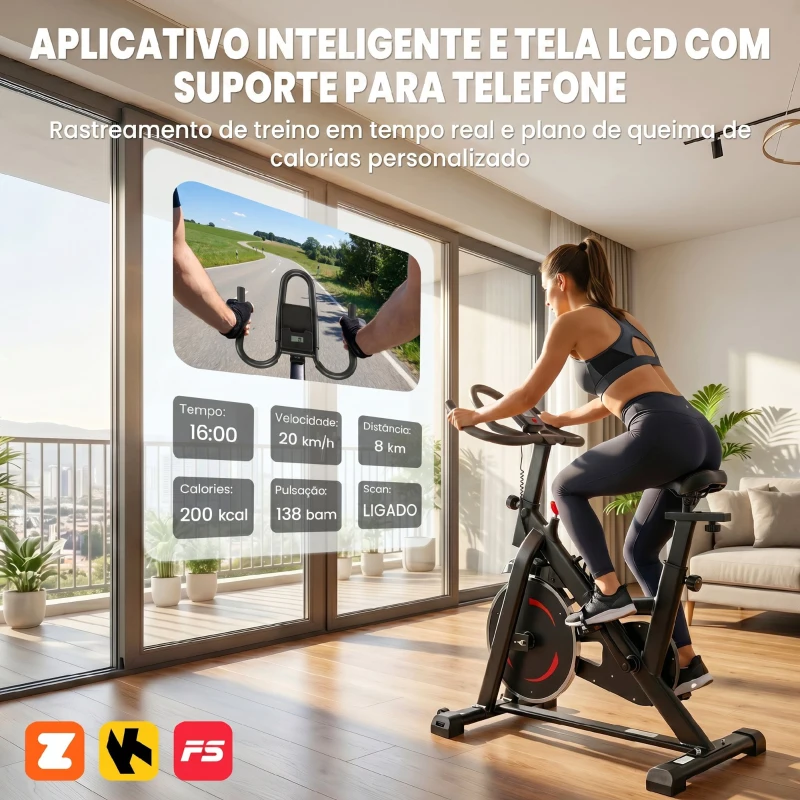 SPORTNOW Bicicleta Estática para Casa com APP Resistência Magnética Ajustável Ecrã LCD Assento e Guiador Ajustáveis Rodas