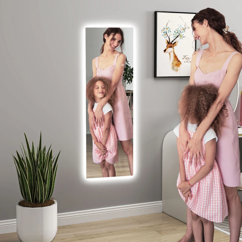 HOMCOM LED Ganzkörperspiegel, dimmbar, rahmenlos, Touch-Steuerung, 40 x 120 cm