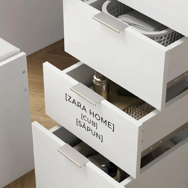 HOMCOM Set Masă de Toaletă cu Oglindă și 5 Sertare 97,2x44,5x136,5 cm și Taburet Căptușit 40x24x46 cm, Alb