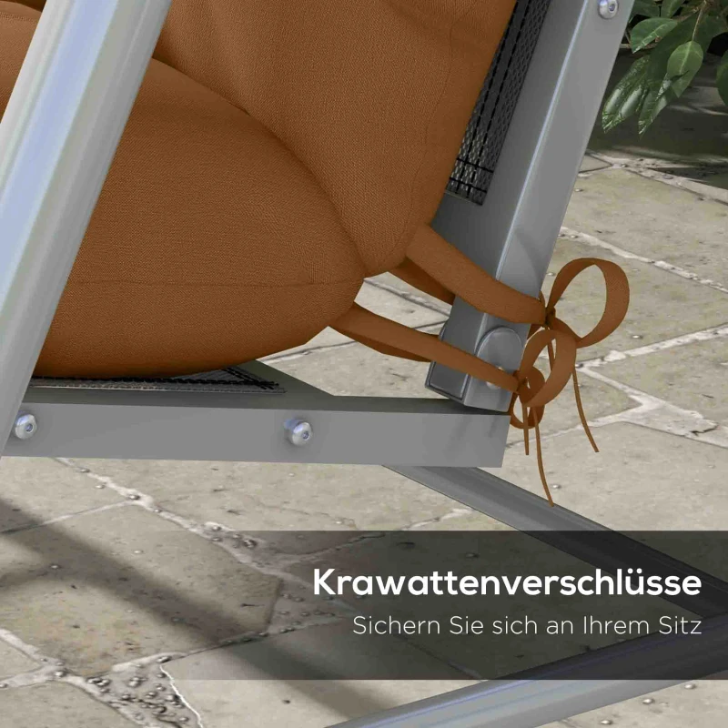 Outsunny 4er-Set Sitzkissen, 150x50 cm wasserabweisend Stuhlkissen mit Bindebänder, 10cm dick Bräune