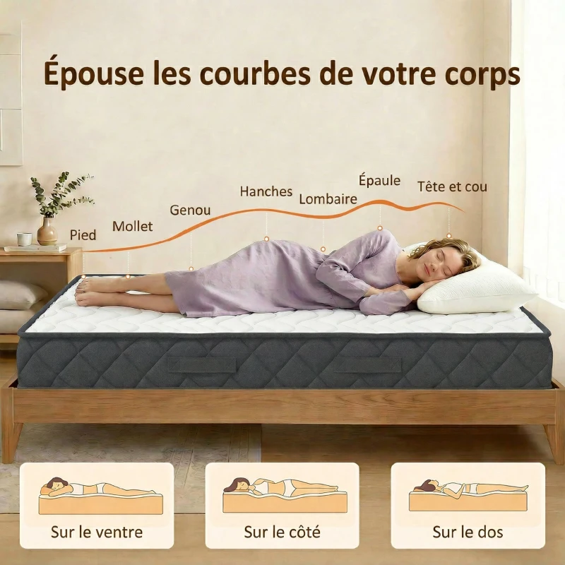 HOMCOM Matelas 200x160cm, matelas 2 personnes, mousse à mémoire de forme, 20cm d'épaisseur, certifié Oeko-Tex, fermeté moyenne