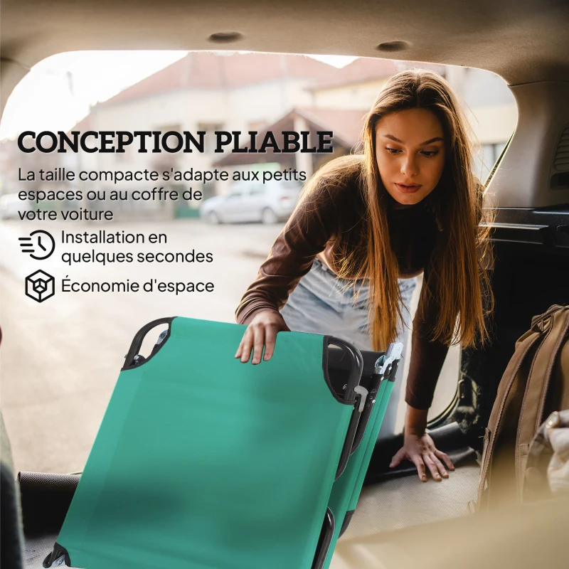 Outsunny Bain de soleil chaise longue pliante inclinable en tissu Oxford pour plage camping piscine 188 x 56 x 28 cm vert foncé