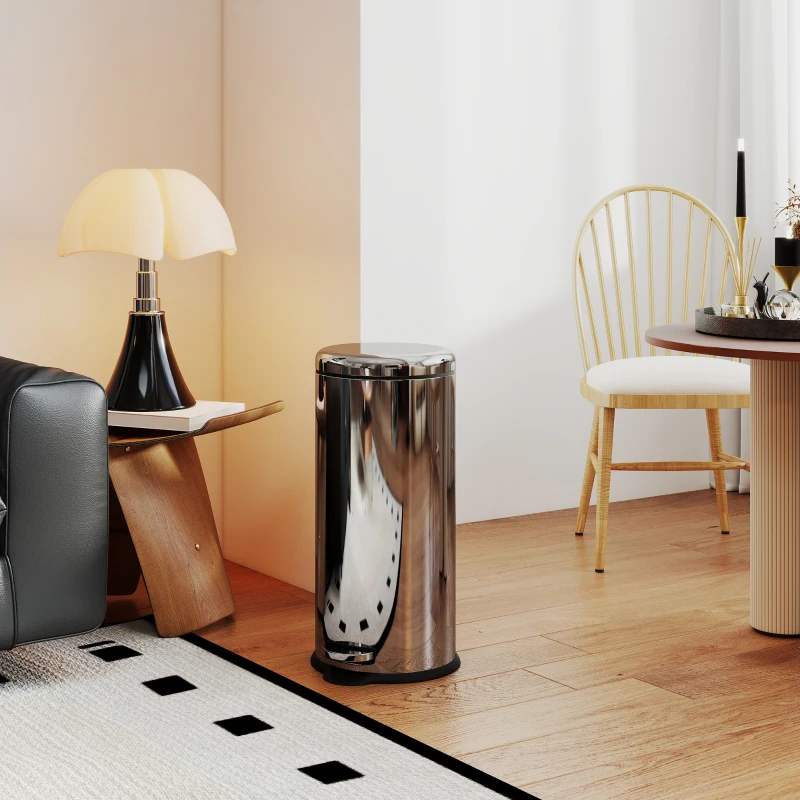 HOMCOM 30L Mülleimer Abfalleimer, Papierkorb, Treteimer mit Deckel, Fußpedal, Müllbehälter mit Inneneimer, Mülltrennung für Wohnzimmer, Büro, Rund