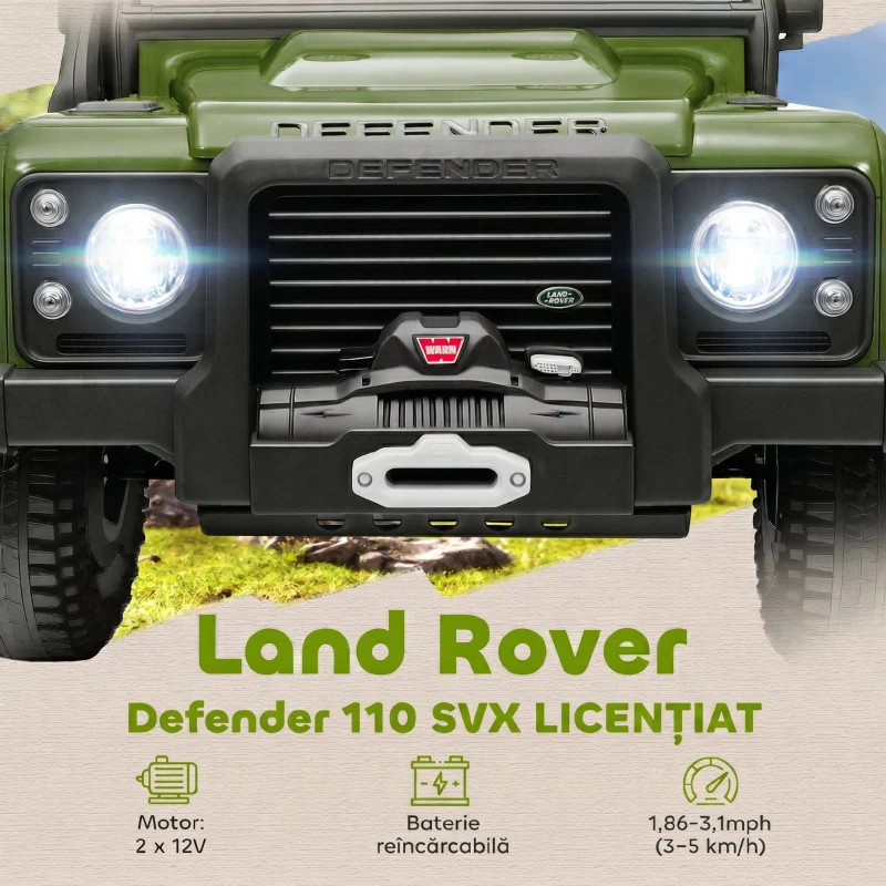 AIYAPLAY Mașină Electrică pentru Copii 3-5 Ani Land Rover Oficială 12V cu Telecomandă, Suspensii, Lumini LED, Verde