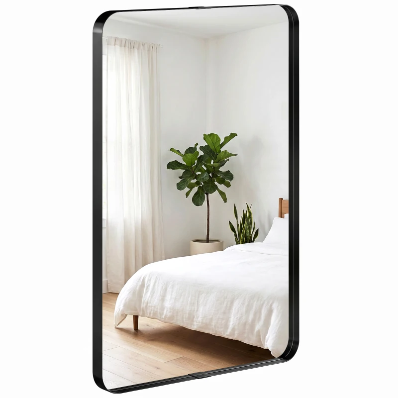 HOMCOM Rectangular Wall Mirror, 90 x 60 cm Wall Mounted Bathroom Mirror with Aluminium Alloy Frame and Tempered Glass, Black