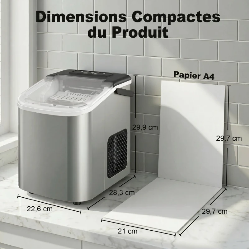 HOMCOM Machine à glaçons, 12kg en 24h, 9 glaçons en 7 minutes, ice maker portable avec fonction autonettoyante, argent