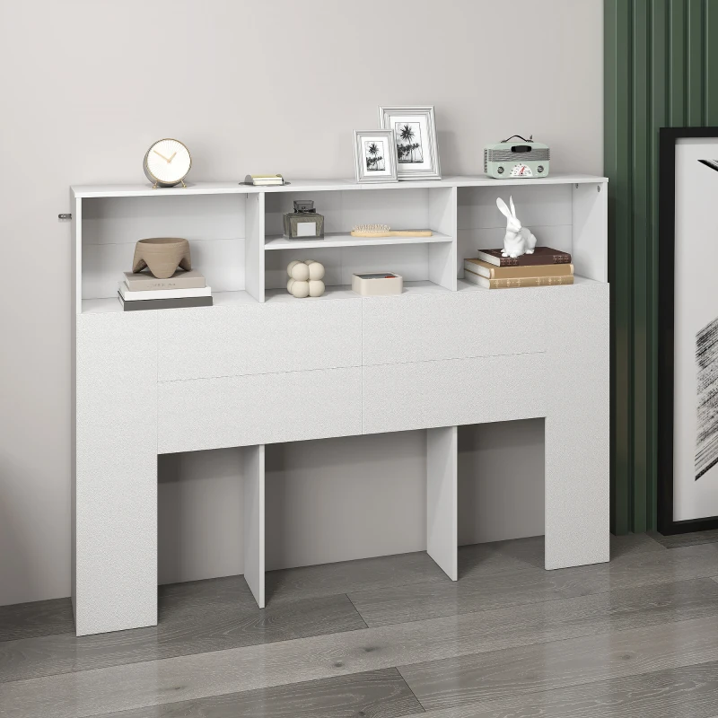HOMCOM Tête de lit sur pied avec rangements, accessoire de lit 4 compartiments ouverts, 140 x 19 x 103,5 cm, blanc