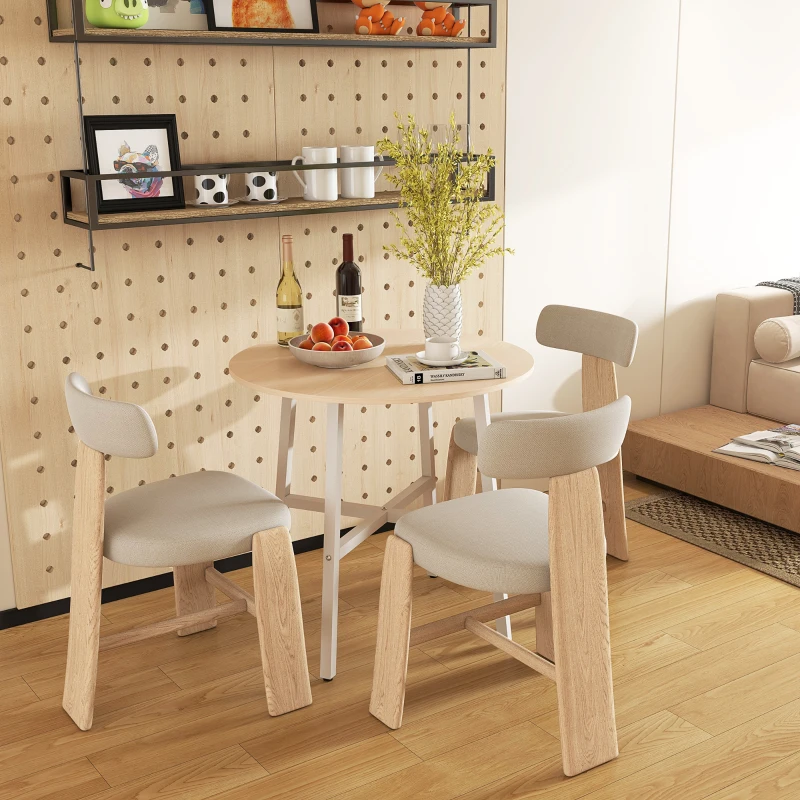 HOMCOM Eettafel, Industriële Stijl, Afgerond Ontwerp, Stabiel tot 60 kg, Ø80 x 76H cm, Natuurlijk Hout/Wit