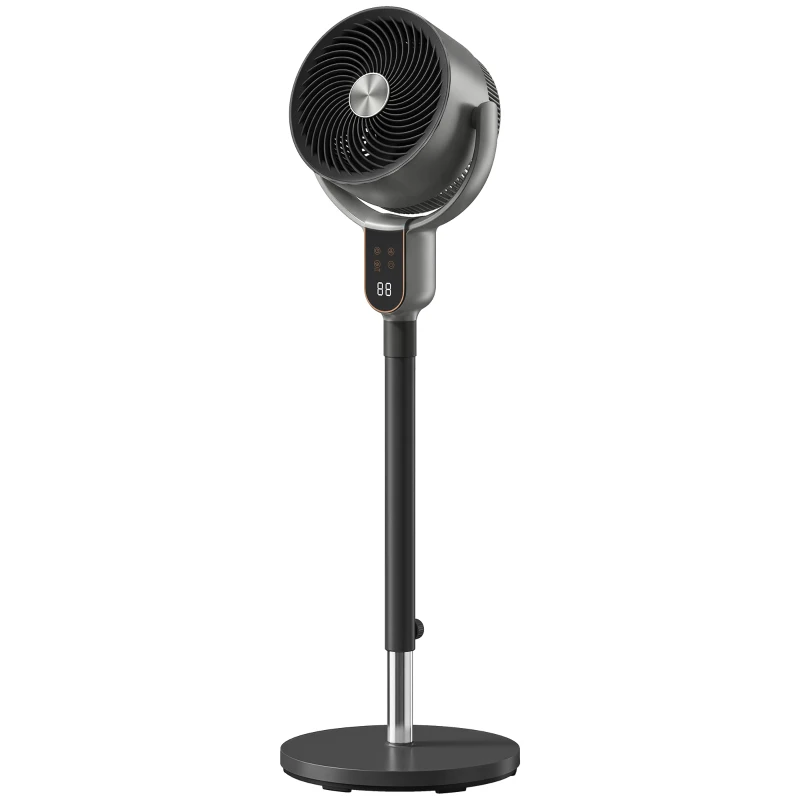HOMCOM Ventilateur sur Pied 8 Vitesses avec Télécommande, Affichage LED, Minuterie 12H, Hauteur Réglable, Gris
