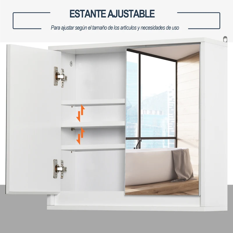HOMCOM Armário de Casa de Banho com Espelho Móvel Suspenso de Casa de Banho com Prateleira Interior Ajustável 48x14,5x45 cm Branco