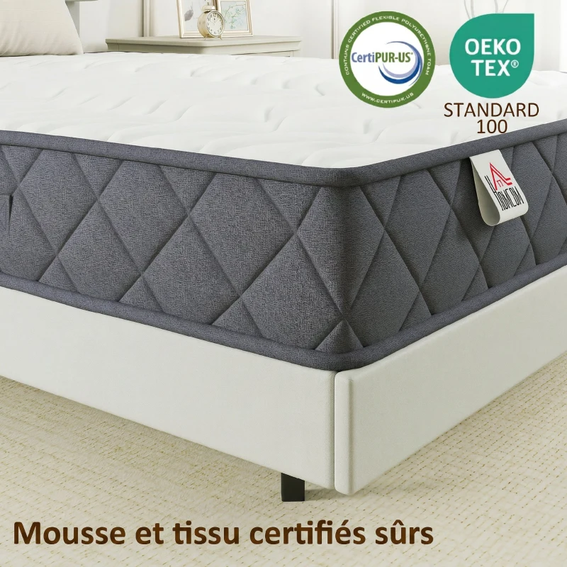HOMCOM Matelas 200x160cm, matelas 2 personnes, mousse à mémoire de forme, 20cm d'épaisseur, certifié Oeko-Tex, fermeté moyenne