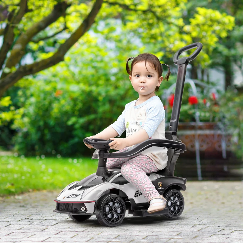 AIYAPLAY Voiture à pousser pour enfants porteur enfants 1 à 3 ans multi-équipée avec poignée de poussée, klaxon et volant, Blanc
