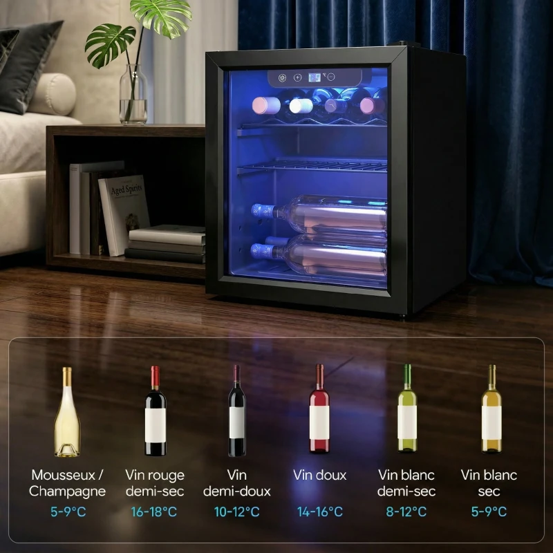 HOMCOM Cave à vin 12 bouteilles 36L, réfrigérateur à vin et boissons avec température réglable 4-16 °C, porte réversible, noir