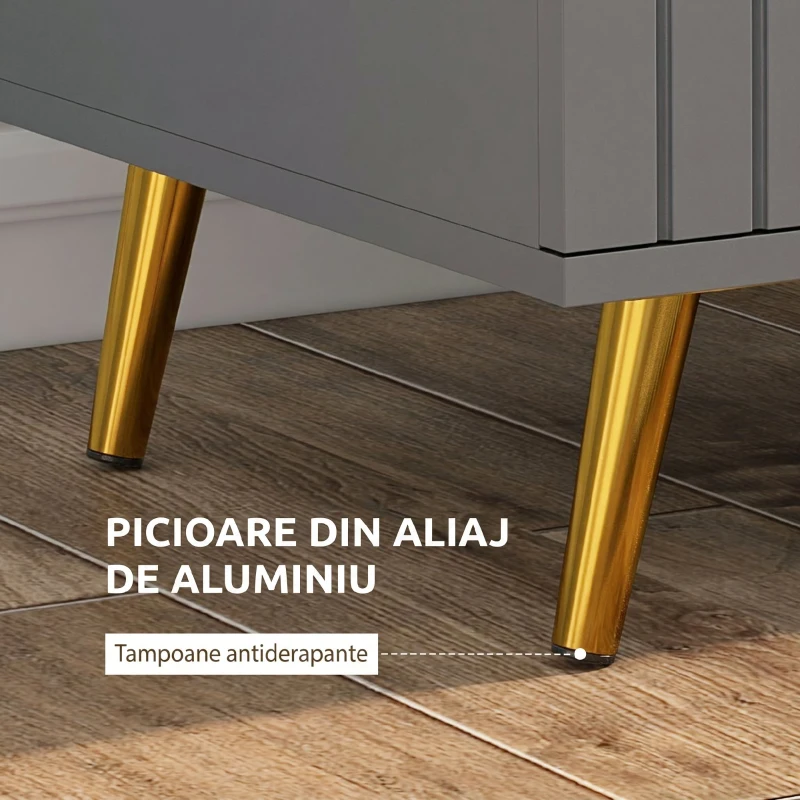 HOMCOM Comodă modernă cu 4 sertare din lemn și aluminiu, 60x40x90 cm, auriu și gri închis