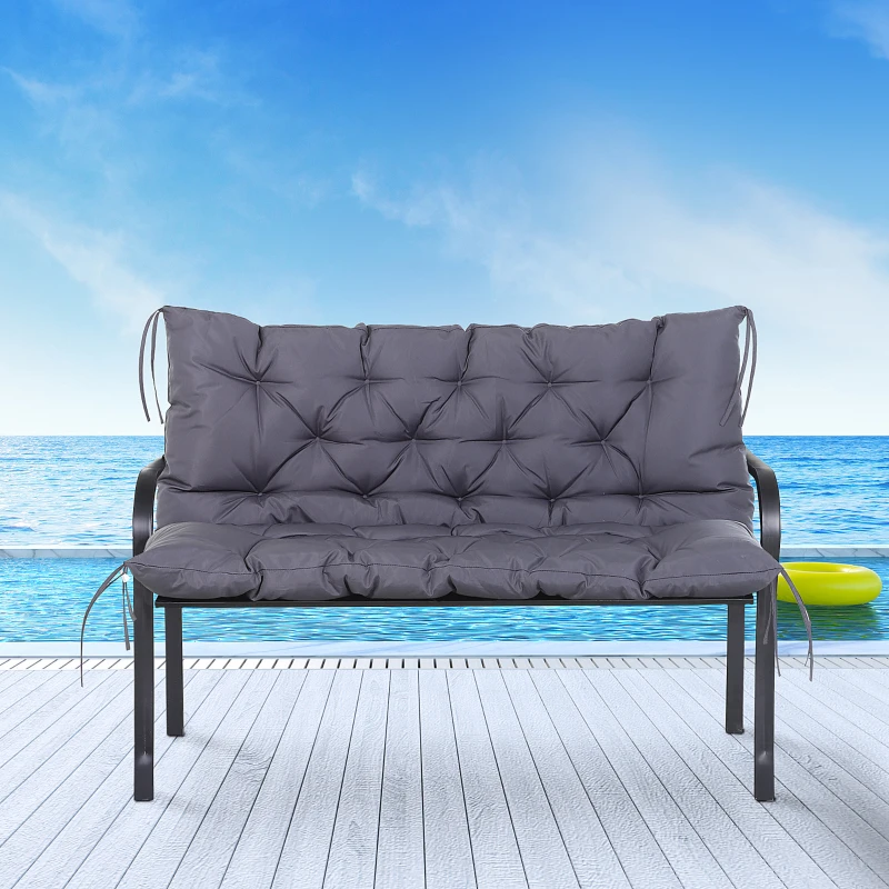 Outsunny Almofada para Banco com Encosto 120x110x12cm Almofada de Banco de 2 Lugares para Jardim Terraço Balcão Exterior Cinza