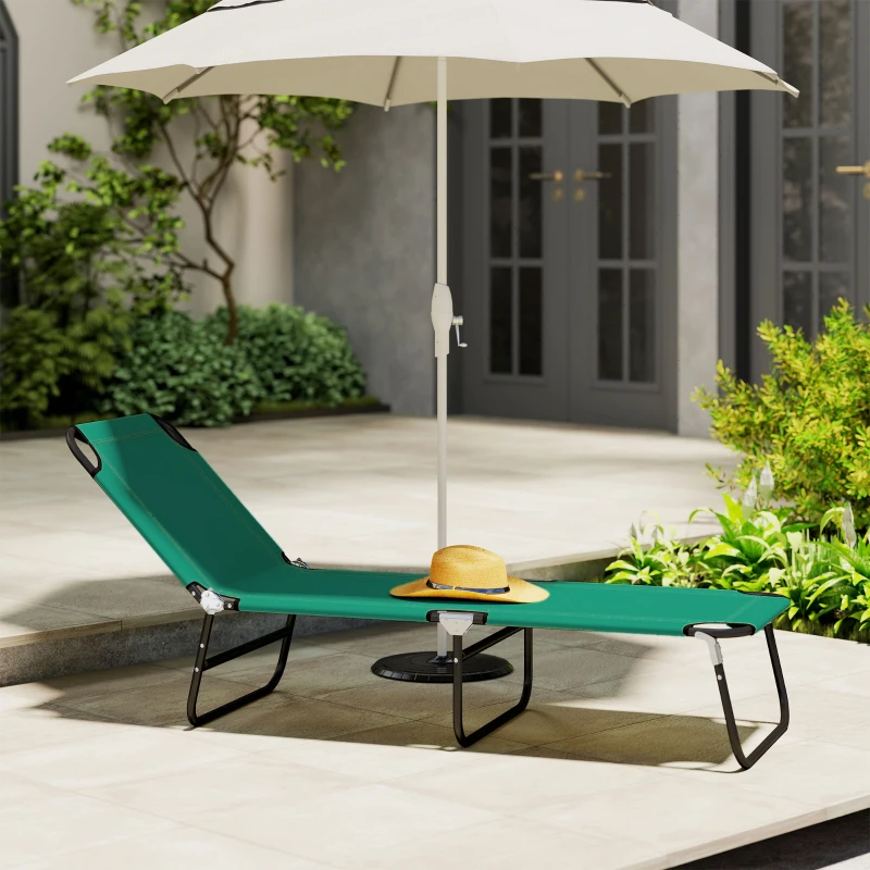 Outsunny Foldable Sun Lounger with 5-Position Adjustable Backrest, Outdoor Portable Recliner Chaise Lounge Chair, Green