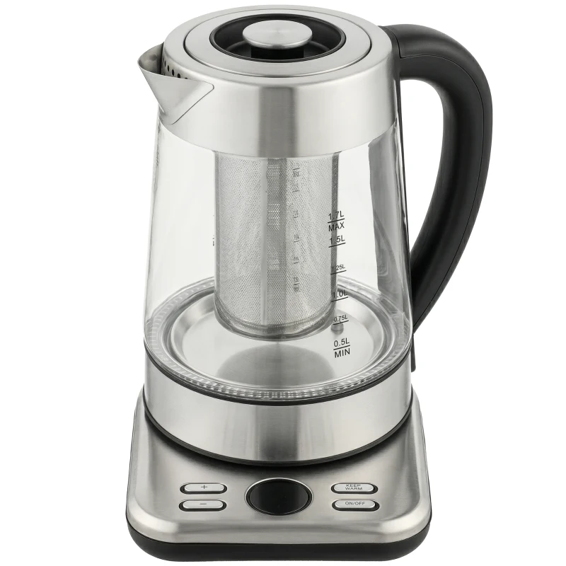 HOMCOM Bouilloire électrique, 1,7L, ébullition rapide 2200W avec thermostat strix, infuseur à thé, fonction maintien au chaud
