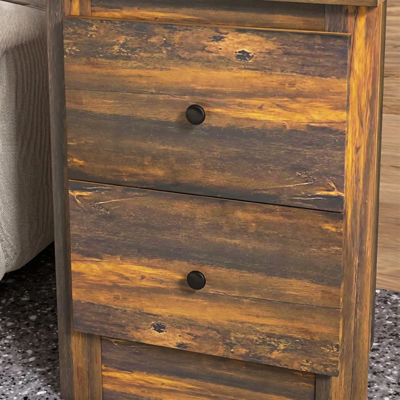 HOMCOM Noptieră cu 2 sertare în stil rustic din lemn, 40x30x56 cm, maro