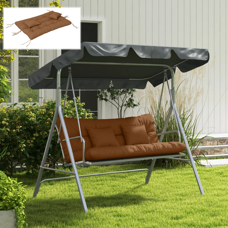 Outsunny 4er-Set Sitzkissen, 150x50 cm wasserabweisend Stuhlkissen mit Bindebänder, 10cm dick Bräune