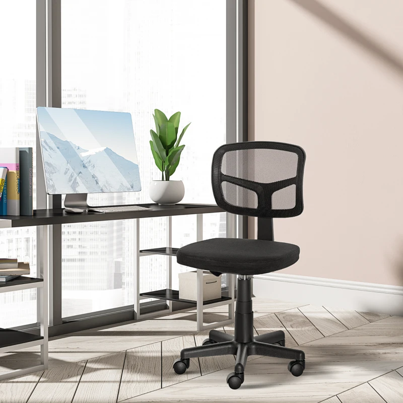 Vinsetto Bureaustoel Ergonomische Bureaustoel, Verstelbare Draaistoel, Ruimtebesparend Zwart