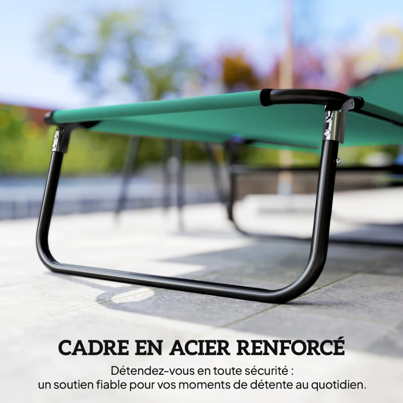 Outsunny Bain de soleil chaise longue pliante inclinable en tissu Oxford pour plage camping piscine 188 x 56 x 28 cm vert foncé