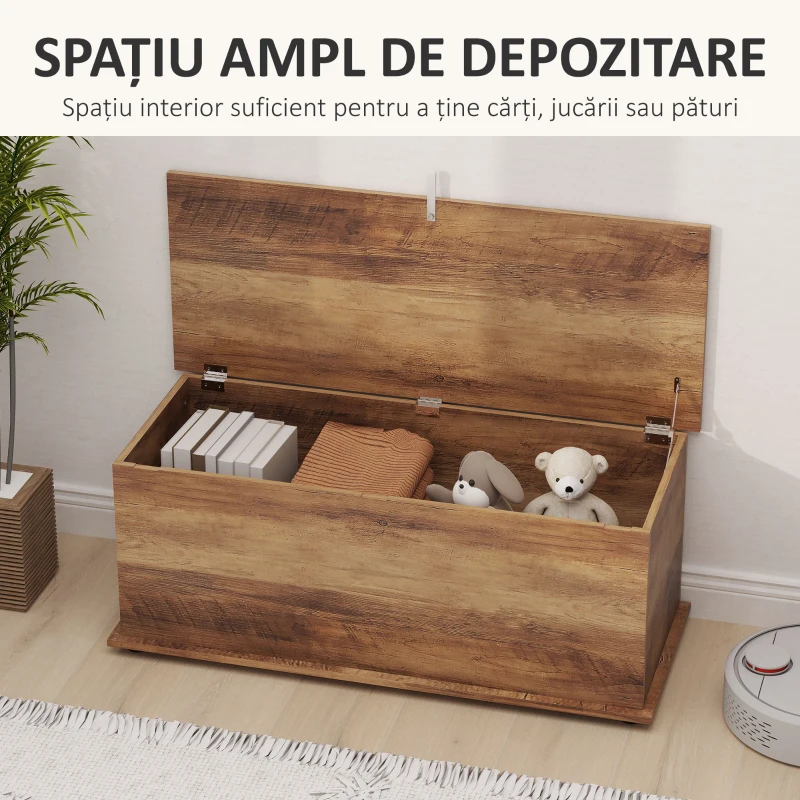 HOMCOM, Cufăr de Depozitare, cu Spațiu de Depozitare, Panou din particule, 100 x 40 x 40 cm, Maro Efect Lemn