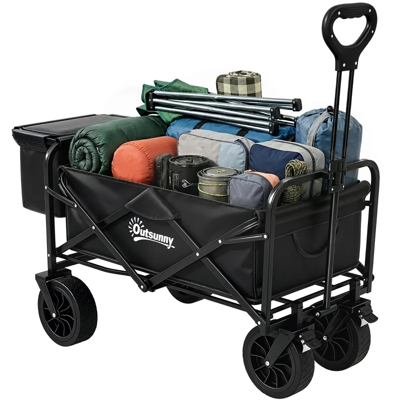 Outsunny Carro Plegable con Bolsa Térmica Desmontable Longitud y Ángulo del Mango Ajustables y Bolsa de Transporte Negro
