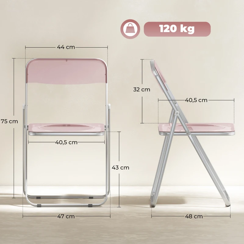 HOMCOM Set de 4 Sillas Plegables de Acrílico, Sillas Transparentes, Rosa