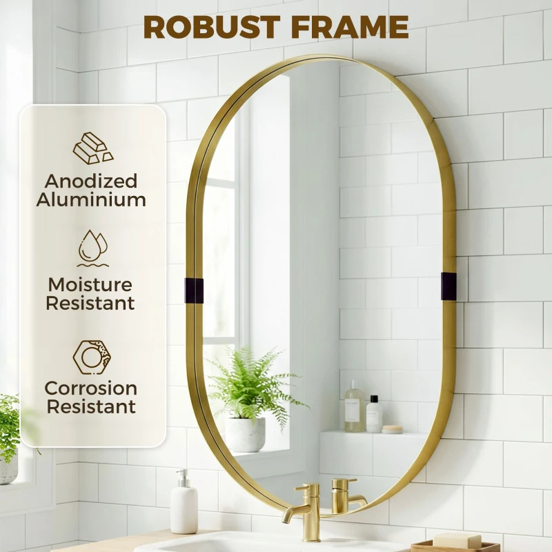 HOMCOM Wall Mirror, Bathroom Mirror with Elevated Aluminium Alloy Frame, 60 x 90 cm, Gold Tone
