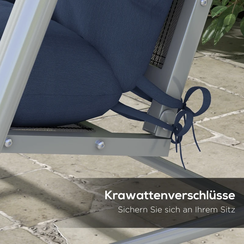 Outsunny 4er-Set Sitzkissen, 150x50 cm wasserabweisend Stuhlkissen mit Bindebänder, 10cm dick Marineblau