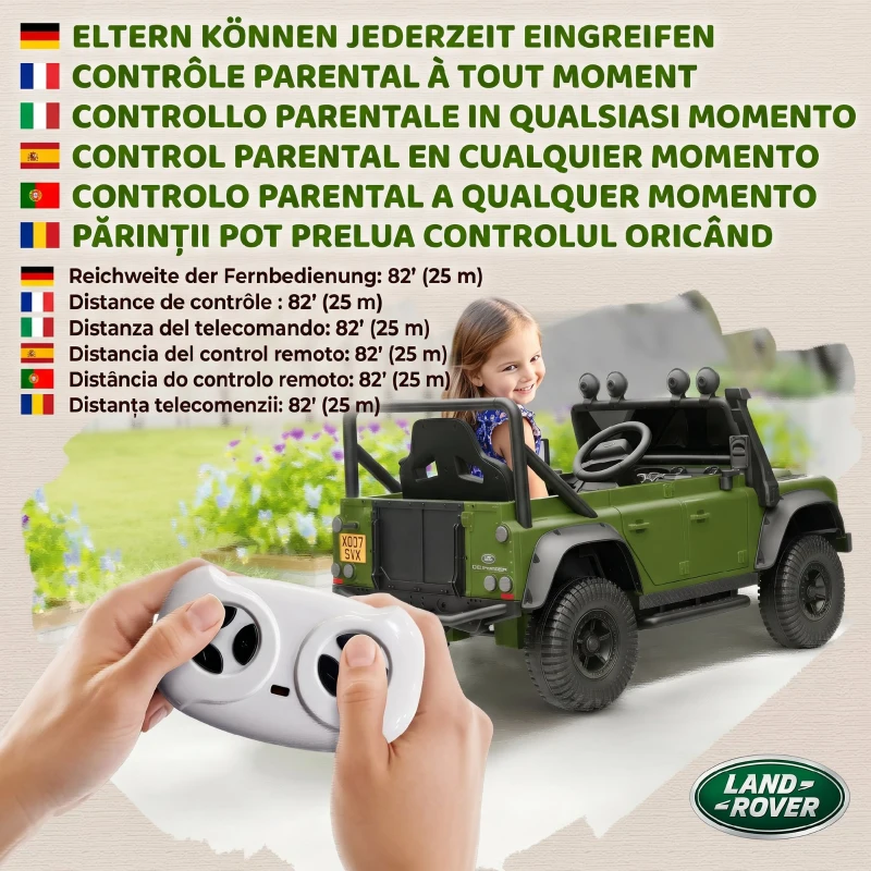 AIYAPLAY Mașină Electrică pentru Copii 3-5 Ani Land Rover Oficială 12V cu Telecomandă, Suspensii, Lumini LED, Verde
